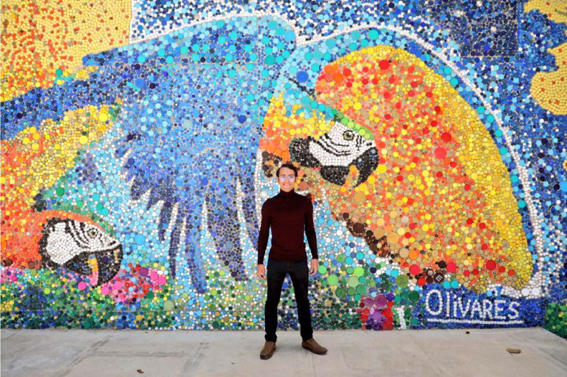 Artista cria mural com 200 mil tampinhas de plástico Notícias Artista cria mural com 200 mil tampinhas de plástico Notícias