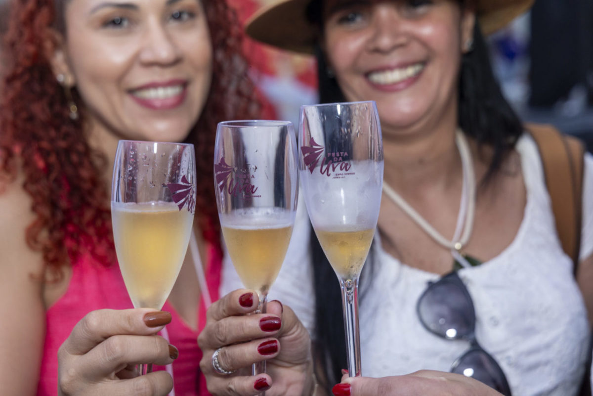 As taças de acrílico brilharam no brinde ao pôr do sol